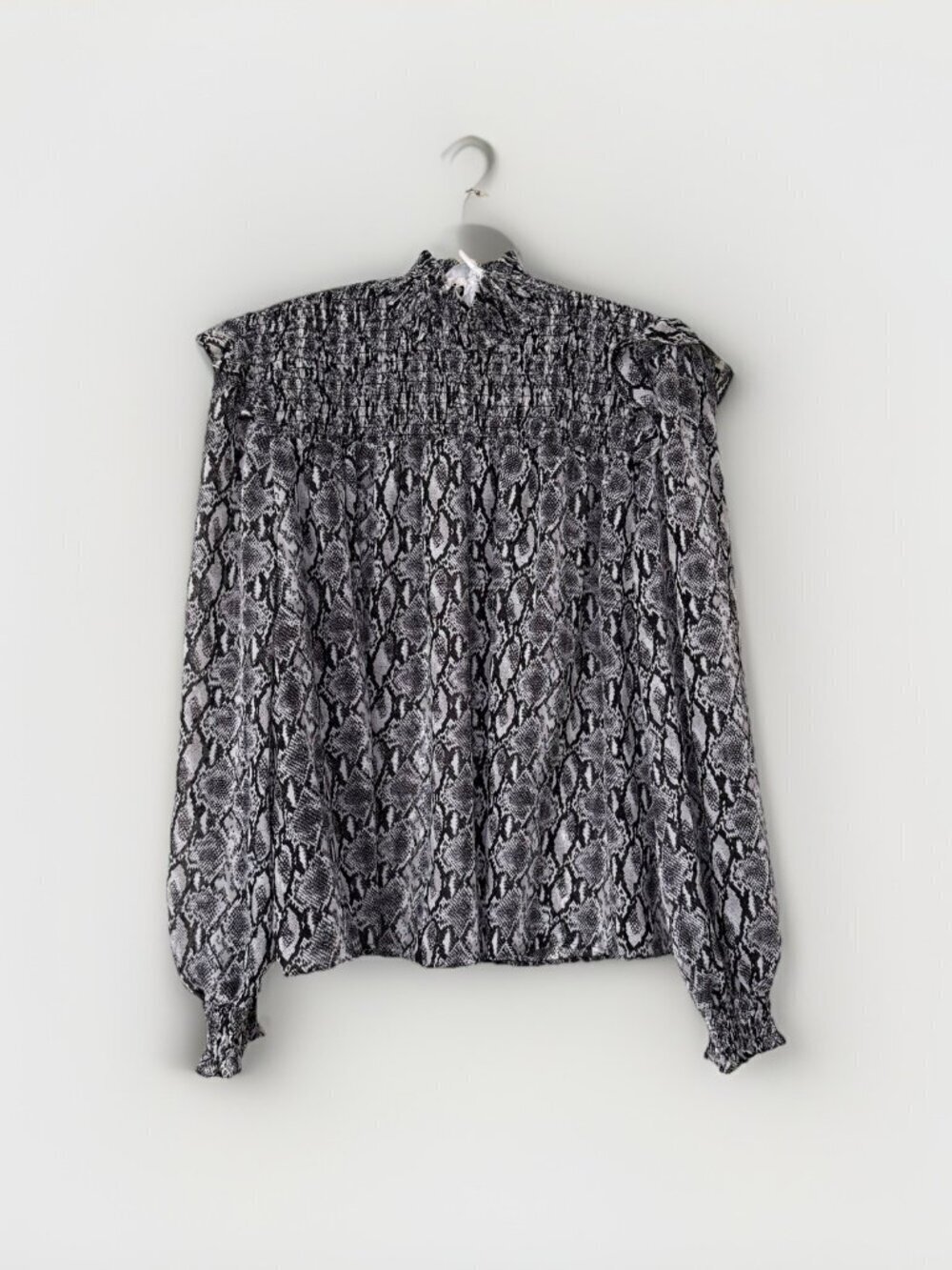 Primark Mock Neck Grey Snake Print Blouse Size 8 US Sheer Smock Neck
